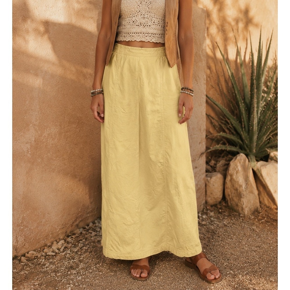 Melrose Studio Butter Yellow Tencel Cotton Maxi Skirt Boho High Waist Straight A